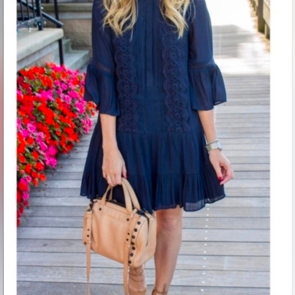 Loft Dress Ruffles and Lace Relaxed Fit Navy Size 6 - Picture 17 of 17